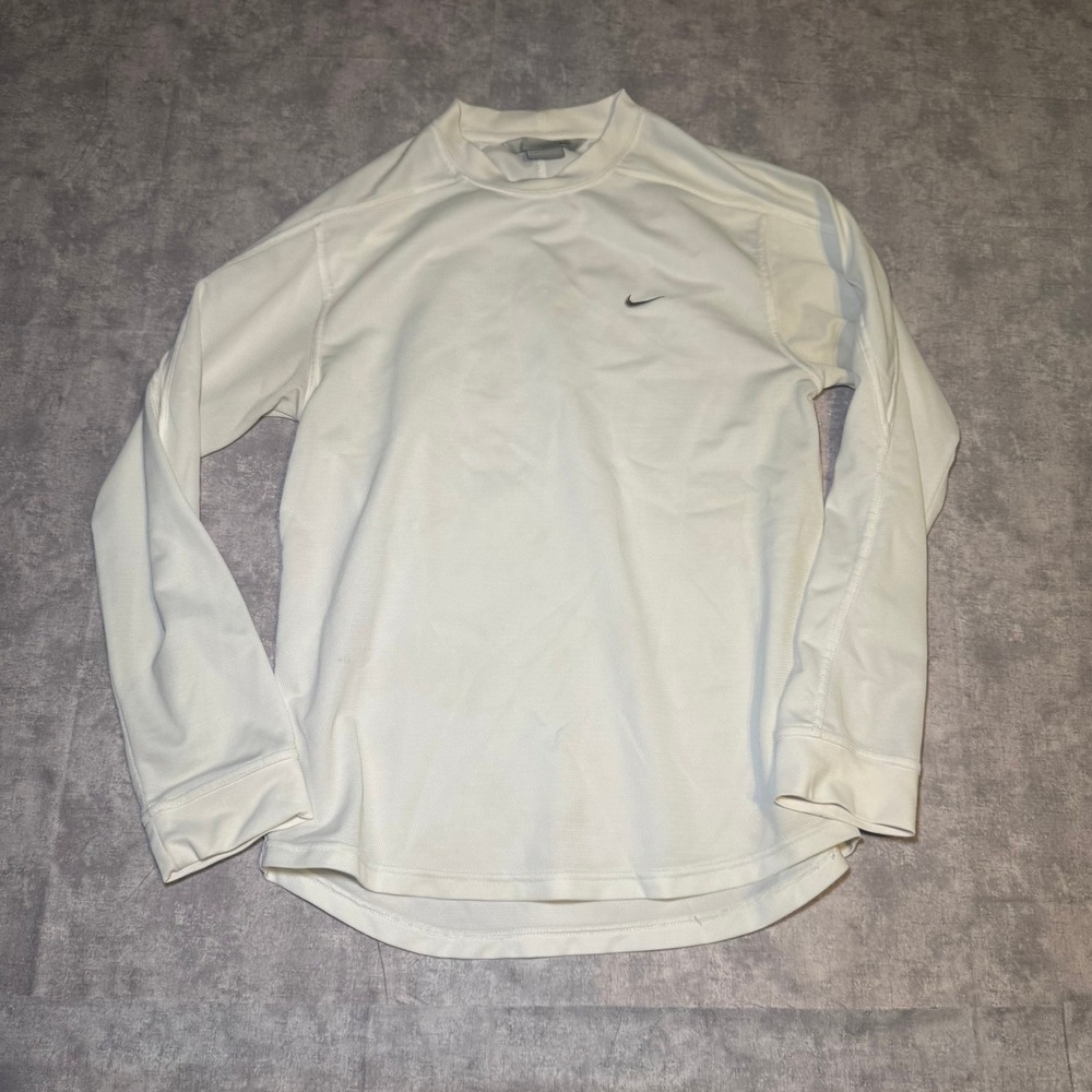 Nike Mens Small White Long Sleeve Training Shirt Textured Performance Top